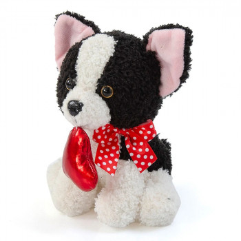 Плюшена играчка - Кученце със сърце 17 см, бяло/черно