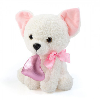 Плюшена играчка - Кученце със сърце 17 см, бяло