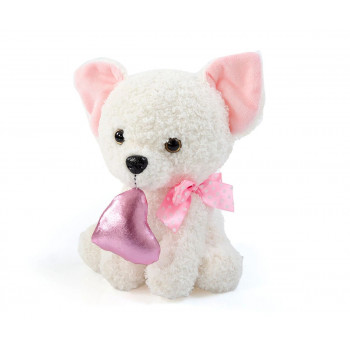 Плюшена играчка - Кученце със сърце 17 см, бяло