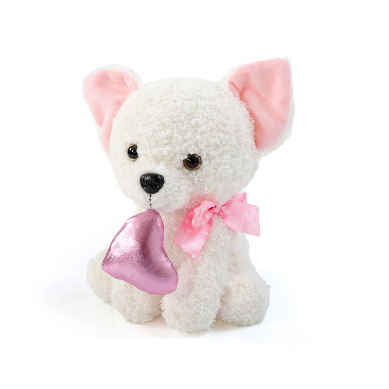 Плюшена играчка - Кученце със сърце 17 см, бяло