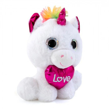Плюшена играчка - Еднорог със сърце 24 см, бял