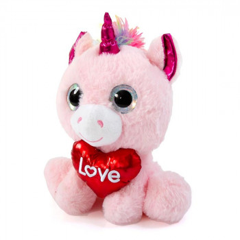 Плюшена играчка - Еднорог със сърце 24 см, розов