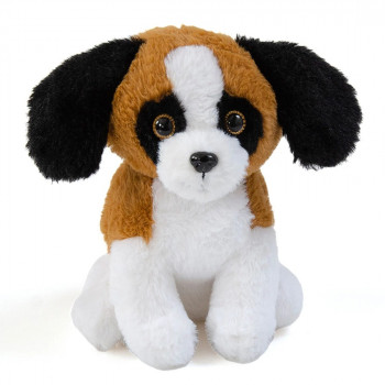 Плюшена играчка - Кученце 24 см, бяло с кафяво и черни уши