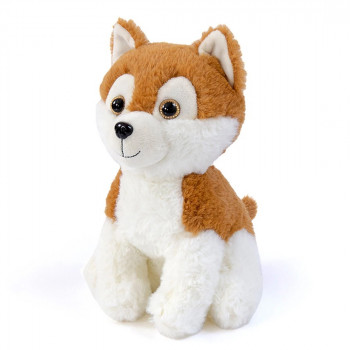 Плюшена играчка - Кученце 24 см, бяло с кафяво и изправени уши
