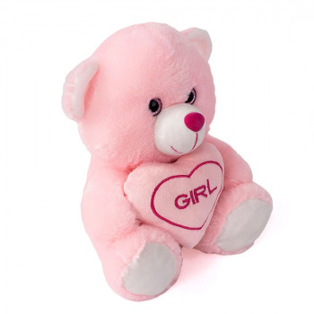 Мече със сърце, розово, 20 см