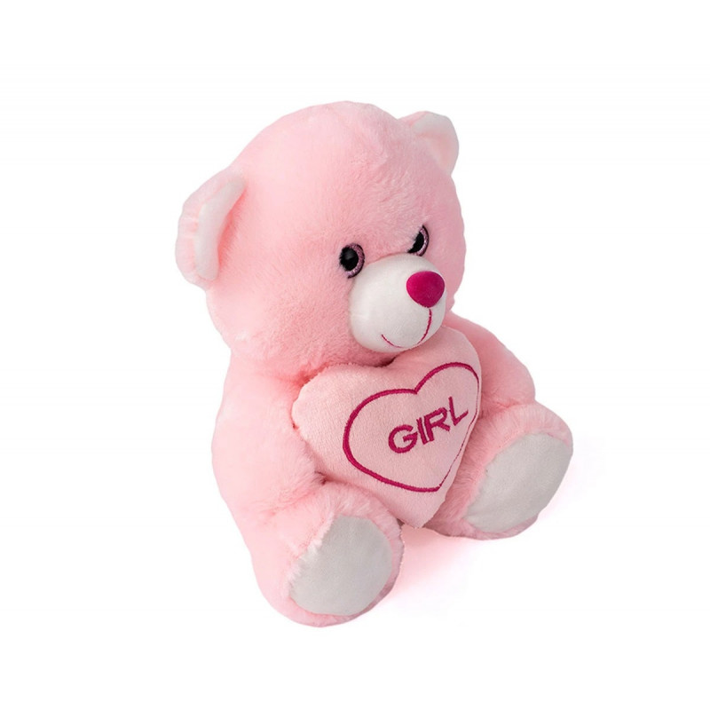 Мече със сърце, розово, 20 см