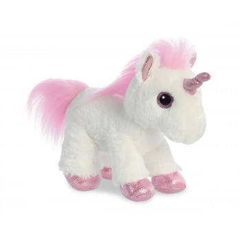 Плюшена играчка Аврора - Бял еднорог с розов рог и грива