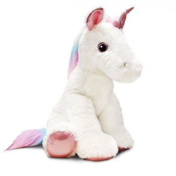 Плюшен еднорог с брокат, бял, 54 см