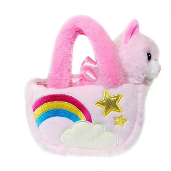 Плюшено коте в чантичка дъга Aurora, 18 см