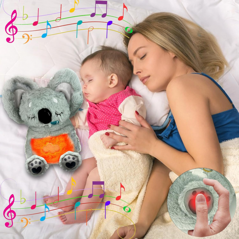 Плюшена дишаща играчка Коала с музика и светлини, сива, 30 см