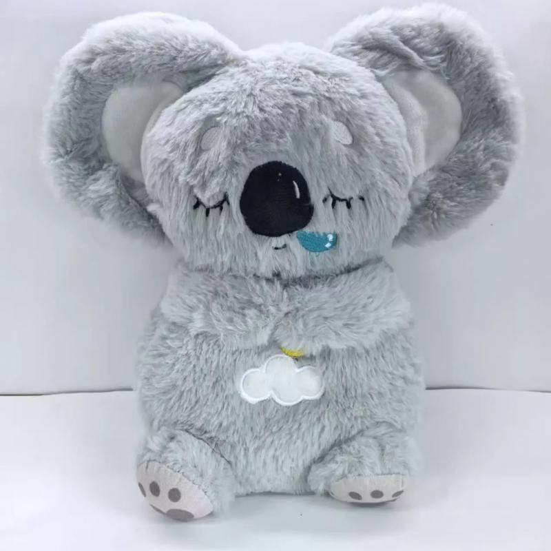 Плюшена дишаща играчка Коала с музика и светлини, сива, 30 см