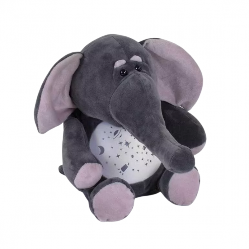Плюшена играчка Слон с проектор и музика, сив, 30 см