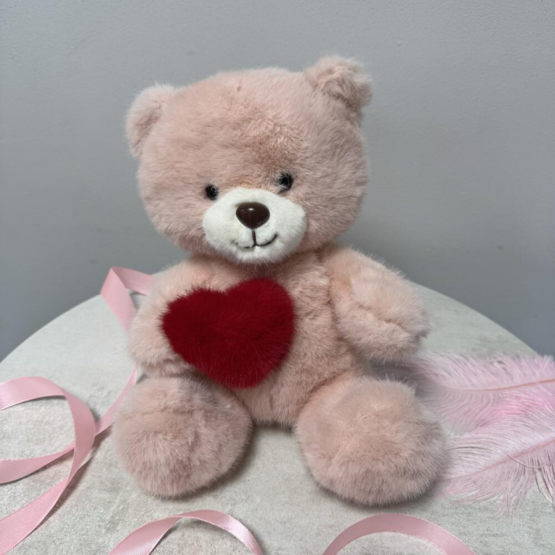 Плюшена играчка Мече със сърце, розово, 30 см