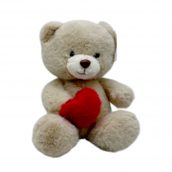 Плюшена играчка Мече със сърце, екрю, 30 см