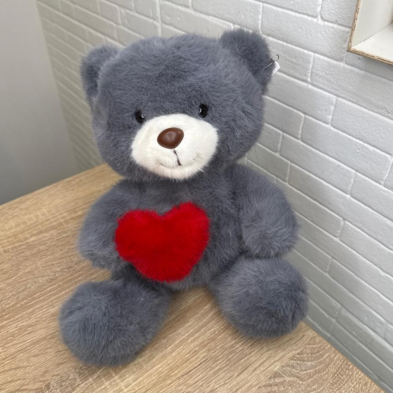 Плюшена играчка Мече със сърце, синьо, 30 см