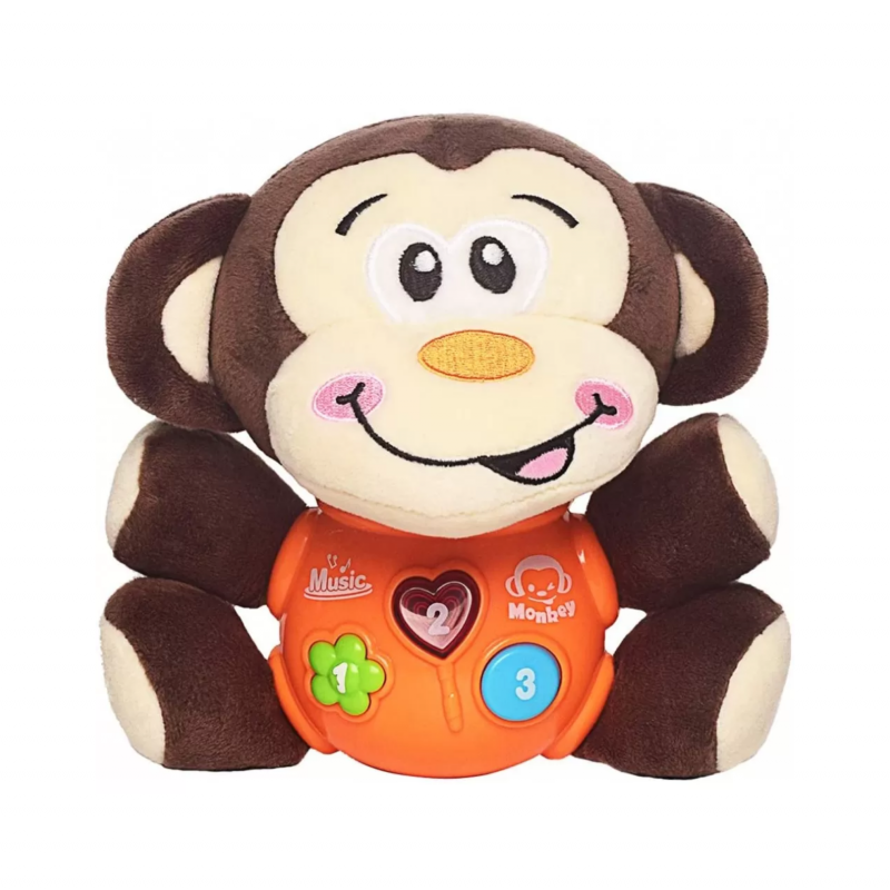 Плюшена музикална маймунка с успокояващи звуци, 18 см