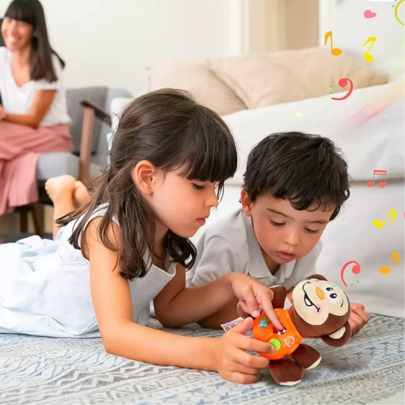 Плюшена музикална маймунка с успокояващи звуци, 18 см