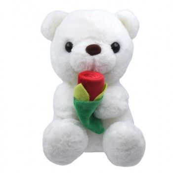 Плюшено мече с роза, бяло, 25 см