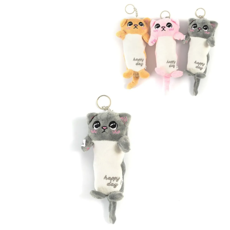 Плюшен ключодържател Коте, сиво, 18 см
