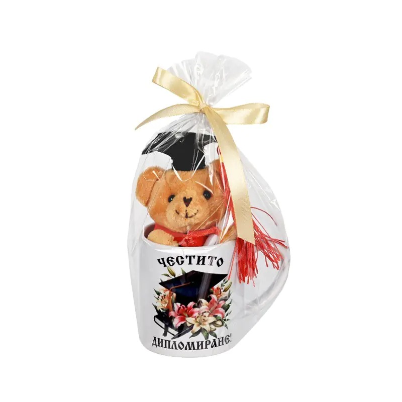 Подаръчен комплект - Мече в чаша с надпис Честито Дипломиране 