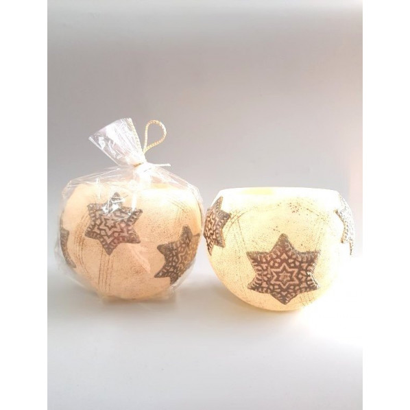 Коледна свещ-лампа кръг със звези, златно