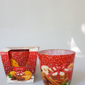 Ароматна свещ в чаша, портокал и канела в червено