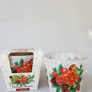 Ароматна свещ в чаша, портокал и канела в бяло