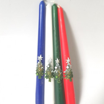 Коледна конична свещ с декорация елха със звезда