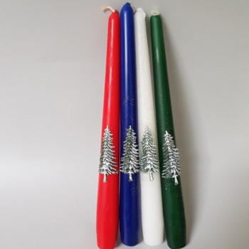 Коледна конична свещ с декорация елха