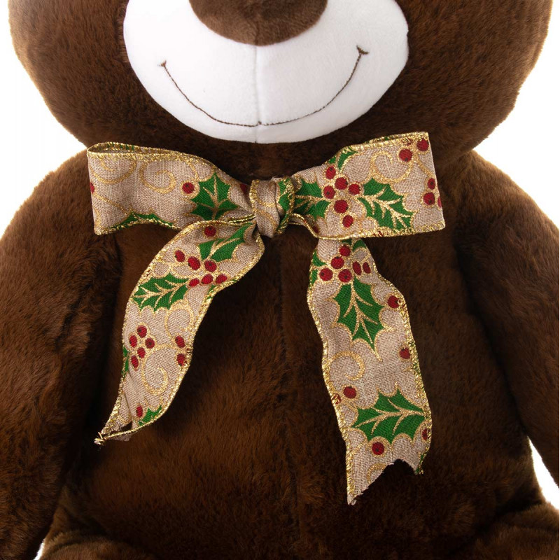 Плюшено мече с коледна панделка, кафяво, 40 см