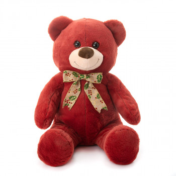Плюшено мече с коледна панделка, бордо, 60 см