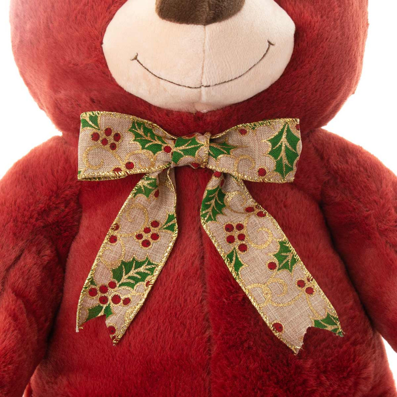 Плюшено мече с коледна панделка, бордо, 60 см