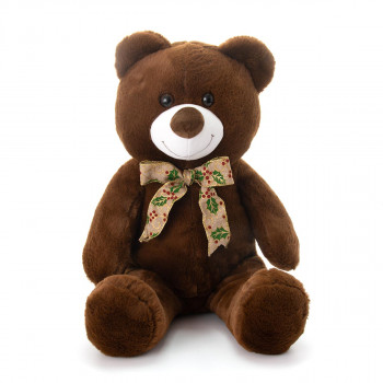 Плюшено мече с коледна панделка, кафяво, 40 см