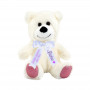 Плюшено мече с надписана панделка, бяло, 15 см
