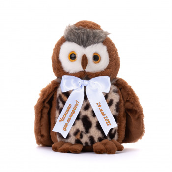 Плюшен бухал с надпис Честито дипломиране, кафяв, 25 см