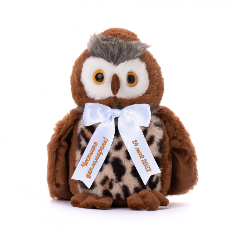 Плюшен бухал с надпис Честито дипломиране, кафяв, 25 см