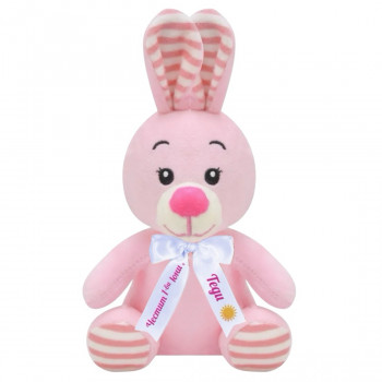 Плюшено зайче с надписана панделка, розово, 15 см