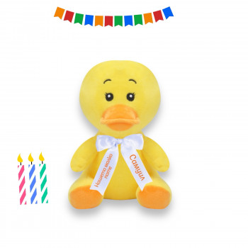 Плюшено пате с надписана панделка, жълто, 15 см