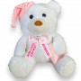 Плюшено мече с шапка и надписана панделка, бяло, 40 см