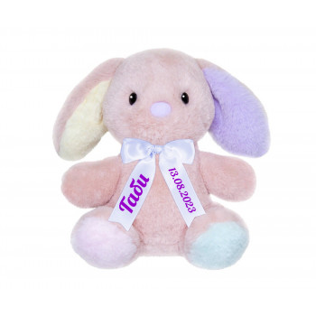Плюшено бебе зайче Aurora с надписана панделка, розово, 20 см