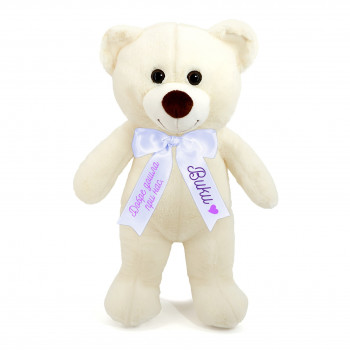 Плюшено мече с надписана панделка, екрю, 40 см