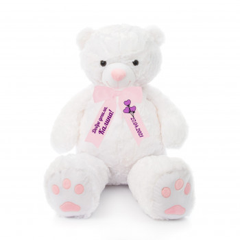 Плюшено мече гигант с надписана панделка, бяло, 100 см