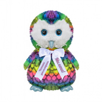 Плюшен бухал с надписана панделка, цветен, 23 см