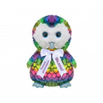 Плюшен бухал с надписана панделка, цветен, 23 см