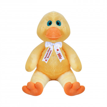 Плюшено пате с надписана панделка, жълто, 100 см