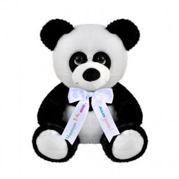Плюшена панда с надписана панделка, 30 см