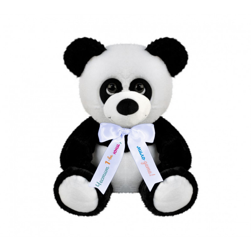 Плюшена панда с надписана панделка, 30 см