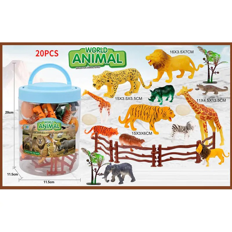 Комплект диви животни с аксесоари в ПВЦ /20 елемента/