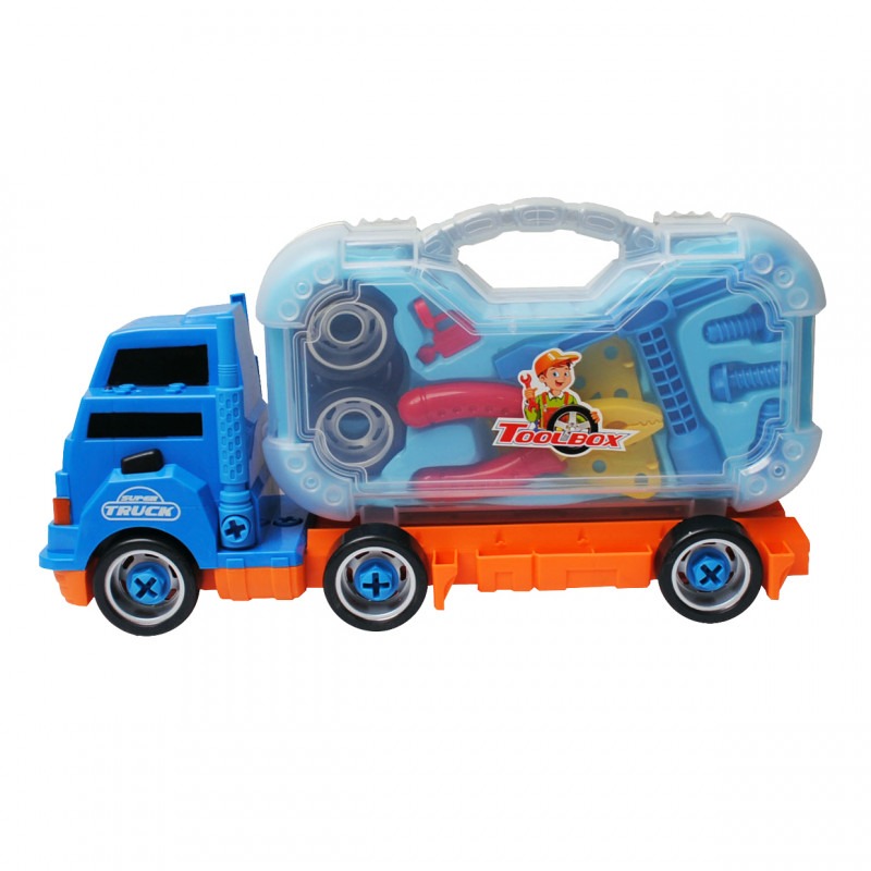 Камион за разглобяване с инструменти и рефлектор в синьо