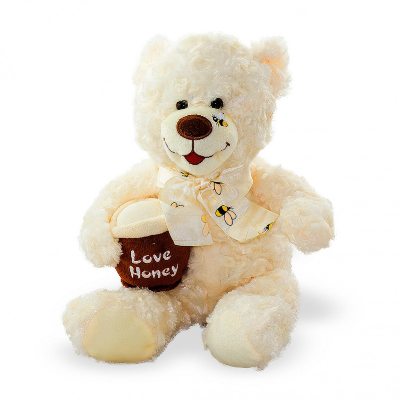 Плюшено мече с делва мед, бежово, 28 см